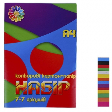 Цветной картон+ цветная бумага А4 7+ 7 «Тетрада»