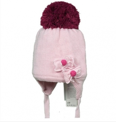 BARBARAS, Зимняя шапка для девочки с бантом розовая