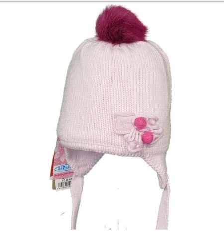 BARBARAS Зимняя шапка с натуральным  помпоном, розовая
