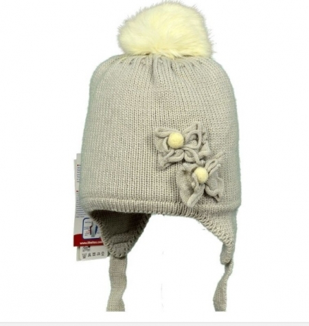 BARBARAS, Зимняя шапка с натуральным  помпоном, бежевая