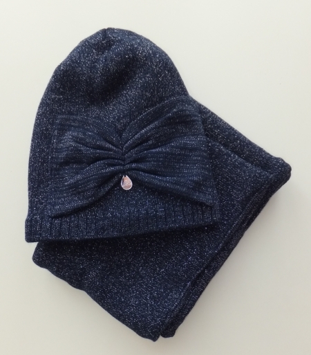 Ander Зимний комплект шапка и шарф-хомут люрекс, синий