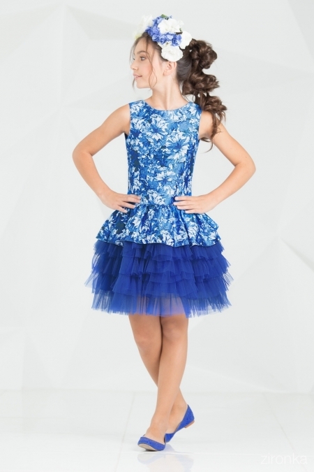 Zironka Нарядное синее платье с баской