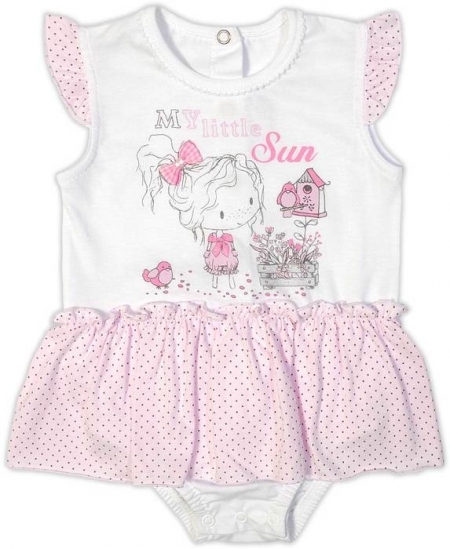 GARDEN BABY Боди - юбка для девочки розовый горошек с птичками